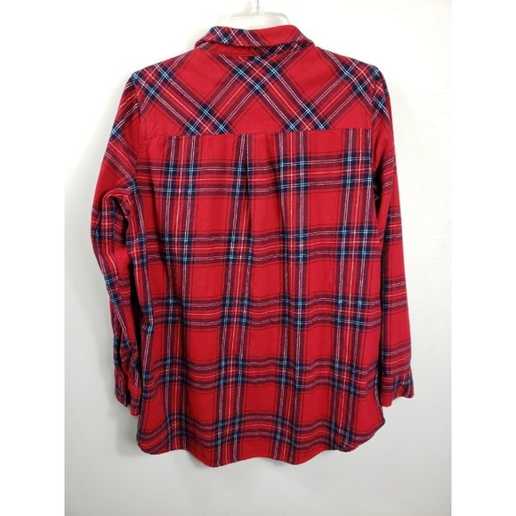 Marley Lilly Shirt Womens Lg Red Blue Button Up Monogram Pocket Blank - Picture 6 of 8